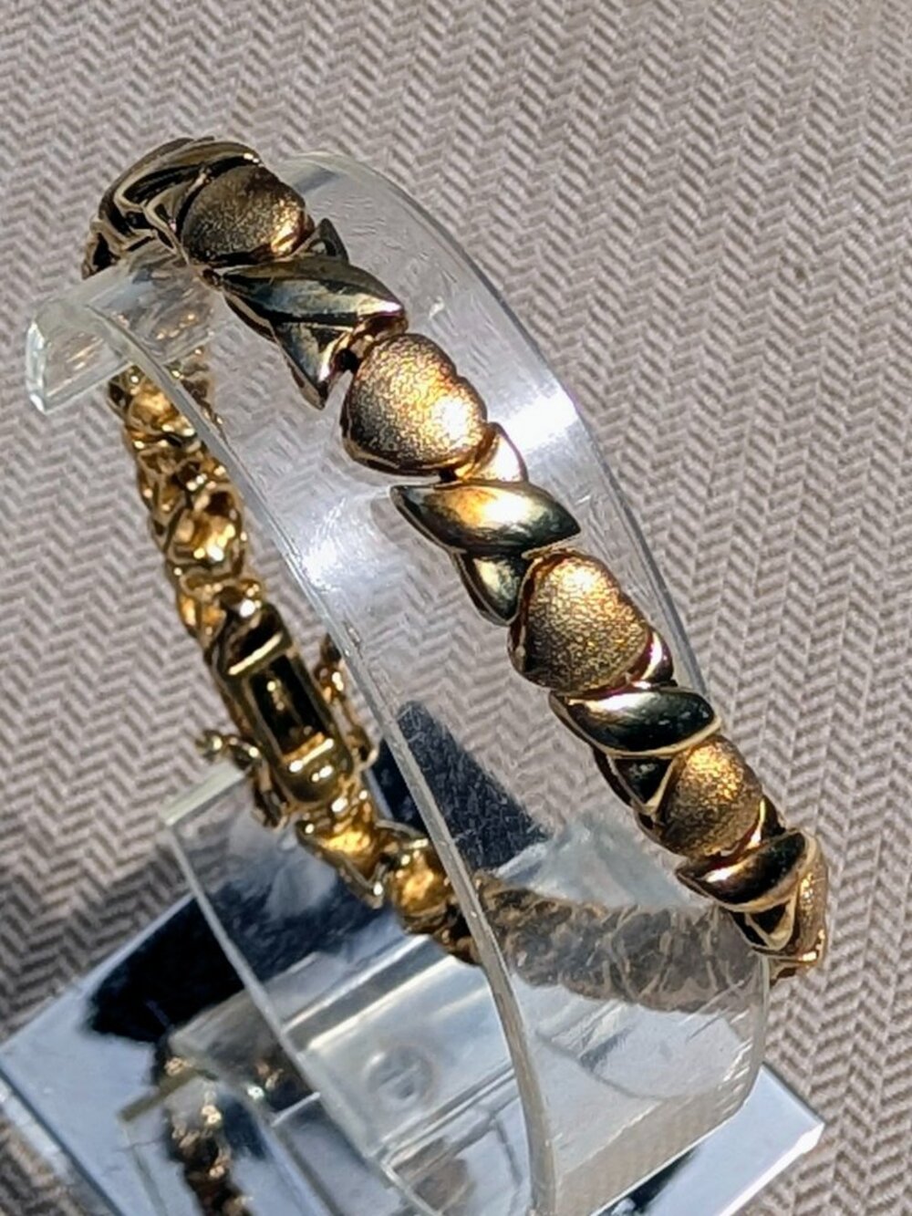 Vintage FAS 925 Sterling Silver Gold Vermeil Hugs & Kisses XO Heart Bracelet